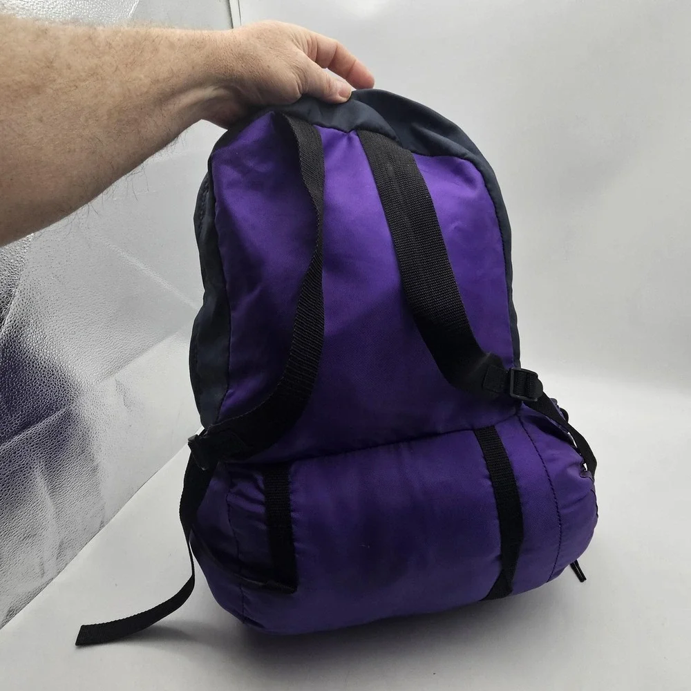 Vintage Kids Sleeping Bag‎ Small Backpack Carrier Purple Stick Figure Camping